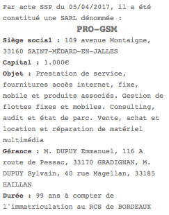 parution legale sarl bordeaux